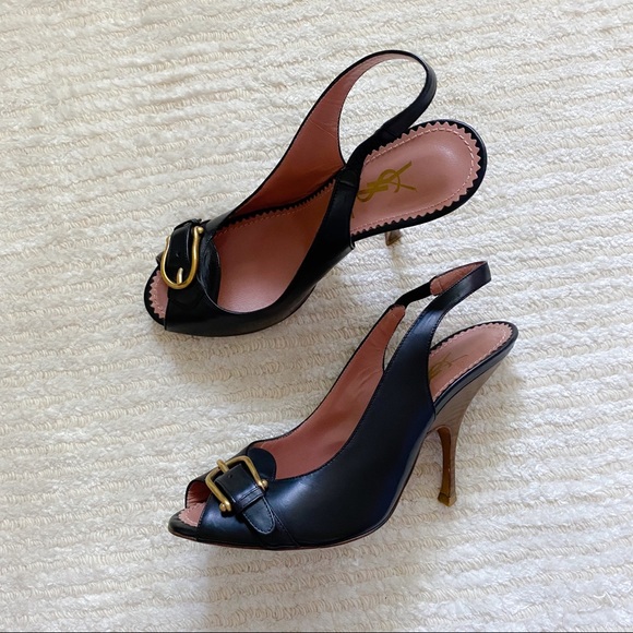 YSL black leather slingbacks - Picture 3 of 16